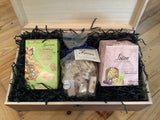 Christmas Hamper with a small wooden box,Amaretti,Mini Panettone & Torroncini